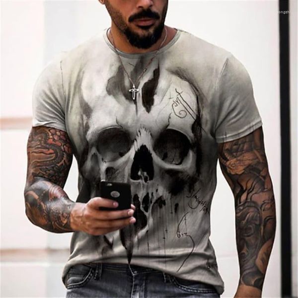 

men's t shirts death skull print shirt for men terror harajuku oversized short sleeve summer trend leisure o-neck tees vintage clothes, White;black