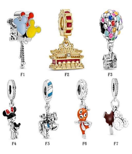 

new 925 sterling silver fit pandora charms bracelets castle air balloon mouse crown charms for european women wedding original fas9882405, Golden;silver