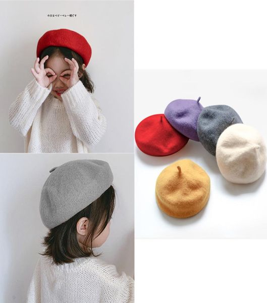 

vintage beret baby girls winter warm caps new year solid casual hat kids christmas red thick hat birthday cotton berets5444214, Yellow