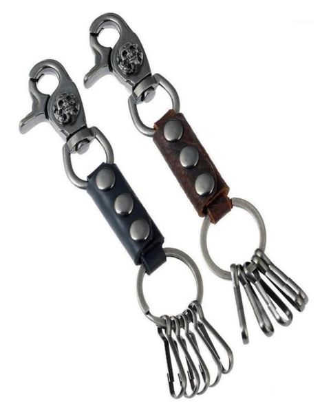 

steampunk fashion men waist hanging keychain metal skull holder ring genuine leather pendants car keys chain gothic punk jewelry121950329, Silver