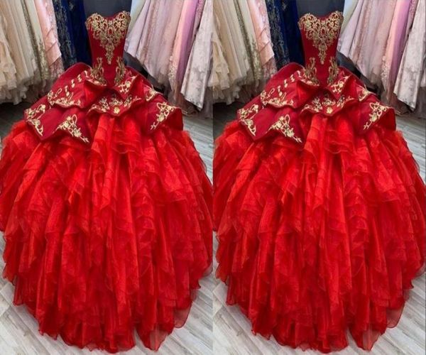 

2022 real po red gold embroidery ball gown quinceanera dresses organza ruffles beaded sequins sweet 16 dress vestidos 15 anos1624370, Blue;red