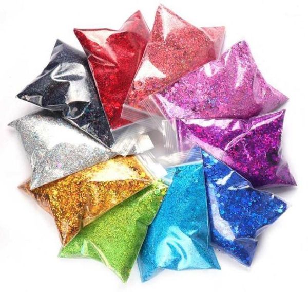 

50gbag holographic nail glitter powder colorful mixed size hexagon flakes sequins art decorations19215708, Silver;gold