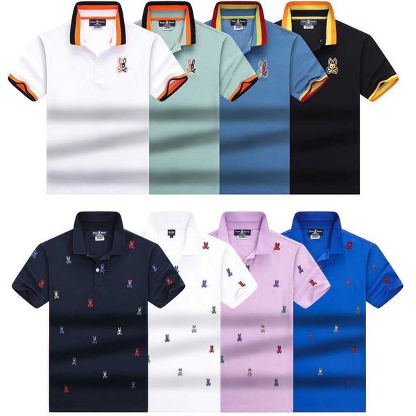 

psycho bunny t-shirt cartoon skull rabbit new fashion brand embroidery casual polo shirts men's loose cotton business breathable tees, White;black