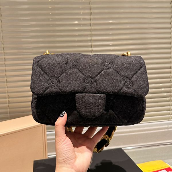 

france womens embossed denim thick chain bags gold metal hardware crossbody shoulder quilted cosmetic outdoor sacoche luxury designer cowboy