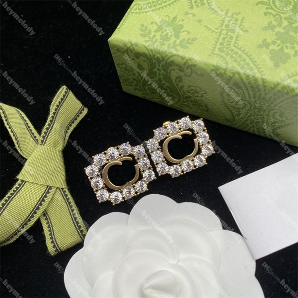 

chic diamond double letter studs designer rhinestone earrings crystal alphabet dangler eardrops, Golden;silver