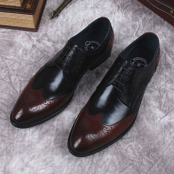 

luxury men shoe genuine leather lace up fashion oxford pointed toe office dress wedding black formal business mens brogue shoes