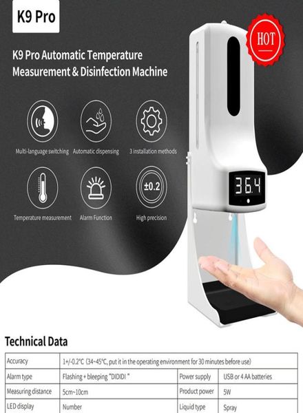 

k9pro automatic soap bubble machine k9 pro noncontact infrared thermometer sensor soap dispenser automatic hand washer6885605, Silver