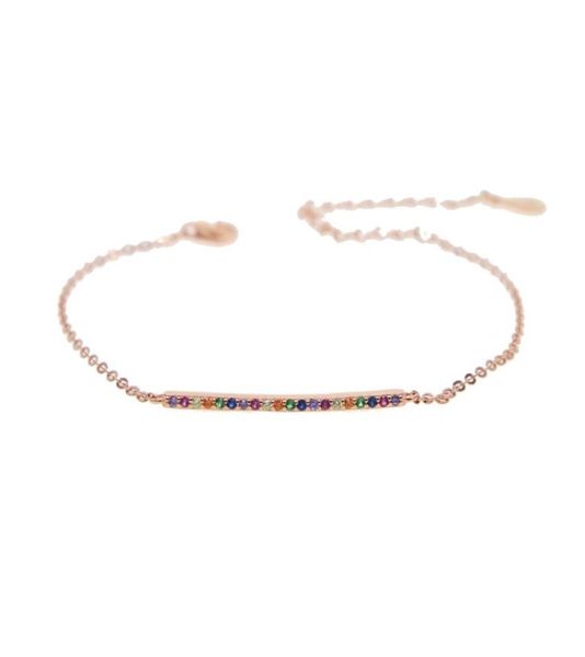 

925 sterling silver rainbow cz bar bracelet delicate link chain gold plated fashion trendy simple minimalist jewelry1803620, Golden;silver