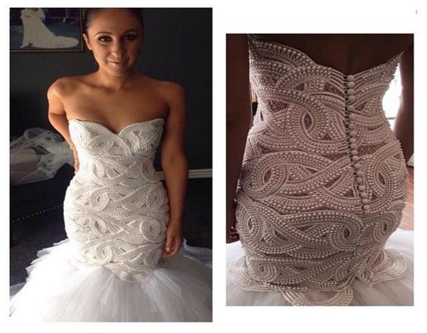 

new heavy handworks luxury pearls mermaid wedding dresses sweetheart gorgeous long bridal gowns sweep train customize vestisdos de8400961, White