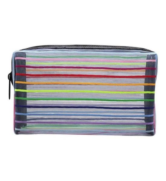 

women makeup bags toiletries organizer female storage make up cases mesh makeup bag stripe breathable portable cosmetic pouch849707306379