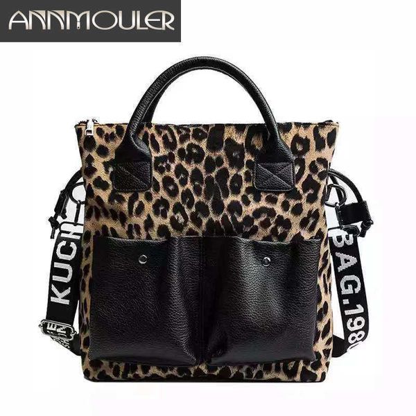 

annmouler large capacity women handbag purse leopard patchwork shoulder bag tote fashion crossbody 0531