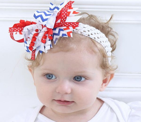 

baby girls us independence day bow headbands kids elastic wide grosgrain ribbon flower hairbands 4th of july hair accessories kha45918223, Slivery;white