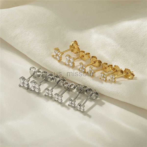 

stud canner real 925 sterling silver earrings for women petal crystal flower stud earrings zircon diamond korean gold jewelry 3 4 5mm j23052, Golden;silver
