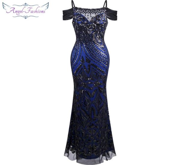 

angel fashions women paillette spaghetti strap beauty sheath ball gown prom dresses formal dress black 2201381788