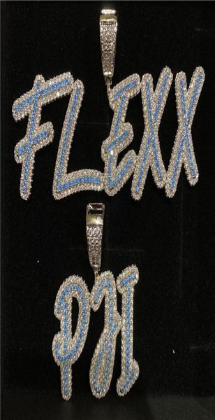 

az custom name necklaces iced out blue zircon name pendant charm for men women gold silver color cubic zirconia with rope chain g9878579