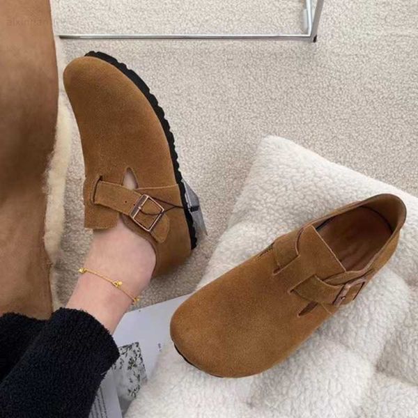 

boken shoes women's spring korean edition one step two wears casual versatile cowhide lazy man bean single shoes flat bottom genuine le, Black