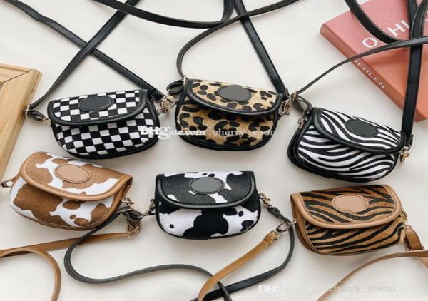 

children designer change purse lovely kids checkered leopard print cow zebra wallet printed fashion baby girls cross body one shou5648554, White