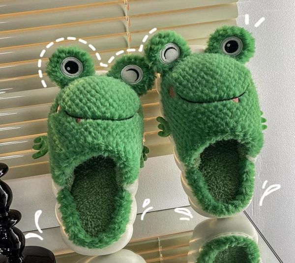 

slippers frog winter cotton 2022 novelty eva nonslip home shoes cartoon cute couple warm chaussure femme3610434, Black