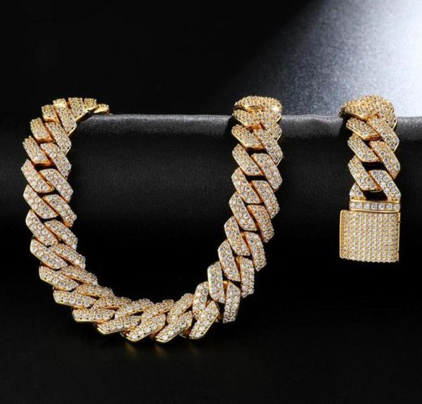 

20mm diamond miami prong cuban choker necklace bracelets 14k white gold iced icy cubic zirconia jewelry 7inch24inch cuban chain 904387086, Silver