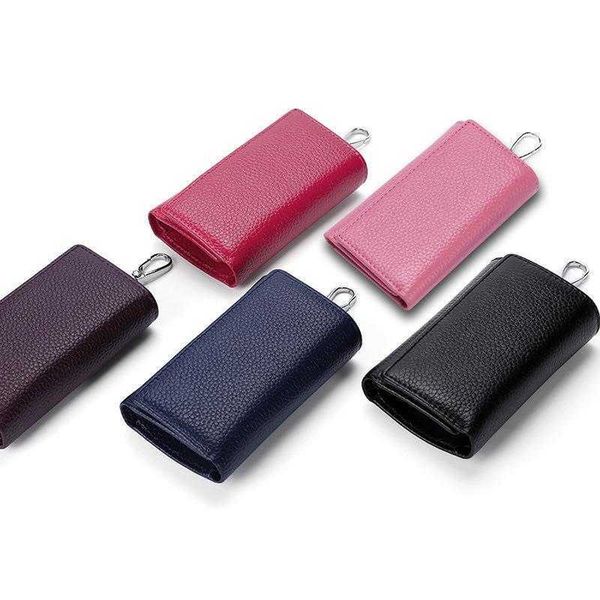

upgraded first layer purses cowhide key case multi function wallet couple coin purse genuine leather home bag chain, Red;black