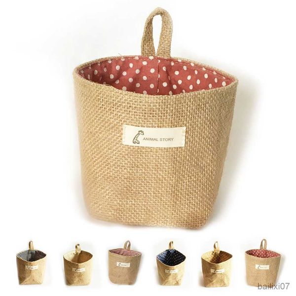 

basket 1pcs home decor stripe hanging pocket small sack sundries organizer cosmetic organiser cotton linen storage bag storage baskets