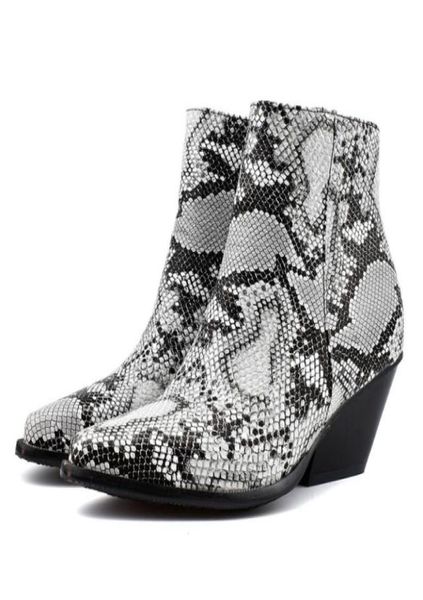

whole shoes woman boots snake ankle boots spike heels women shoes autumn winter boots inner zip ladies booties large size 344585883387822, Black
