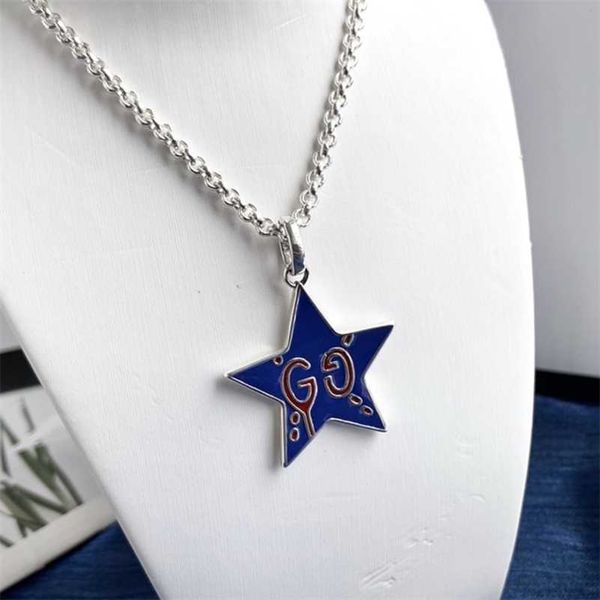 

designer jewelry bracelet necklace ring chaopai 925 personalized hip hop versatile classic five pointed star blue enamel, Silver