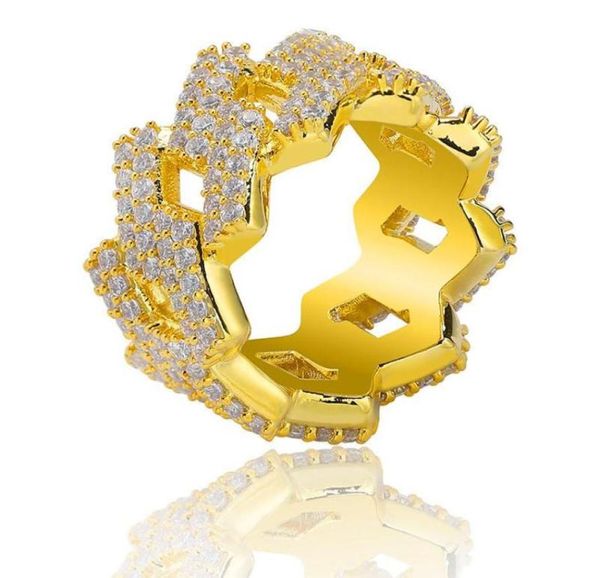 

iced out diamond ring men hip hop jewelry bling cz stone hiphop gold rings designer mens wedding jewellery6954197, Golden;silver