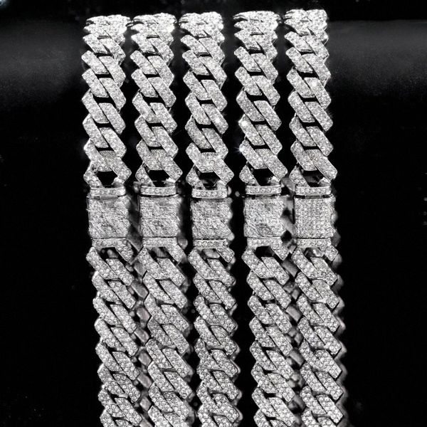 

15mm for men women micro pave prong cuban chain necklaces fashion hiphop full iced out rhinestones jewelry o8qm#, Golden;silver