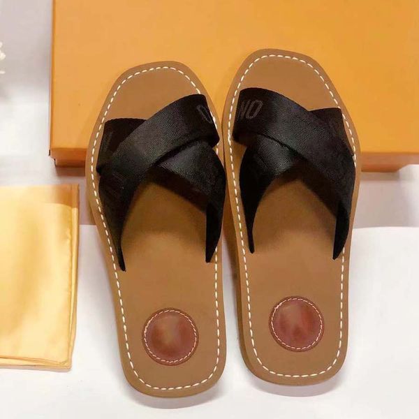 

designer women slides leather sandal flat mule slipper patent canvas beach sandals rubber soles summer flip flops, Black