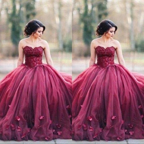 

burgundy strapless ball gown princess quinceanera prom dresses lace bodice basque waist backless long evening gowns custom4405606, Blue;red