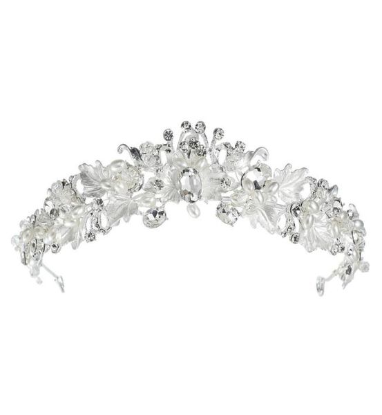 

handmade crystal wedding hair accessories rhinestone tiara bridal headband crowns headpiece clear pearls for evening party1461175, Silver