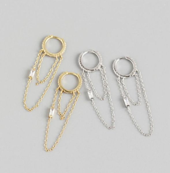 

hoop huggie wtltc 925 sterling sliver long link chains earrings double side chain tassel fashion design hoops for her2802952, Golden;silver