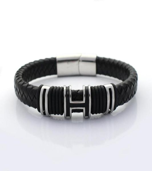

12mm wide braided retro genuine leather bracelet for men stainless steel h bead bracelets with magnet clasp1946747, Golden;silver