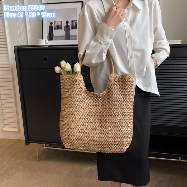

Factory wholesale ladies shoulder bags 2 colors summer seaside holiday leisure straw bag simple Joker woven beach handbags light fashion tote handbag, Brown-2334#