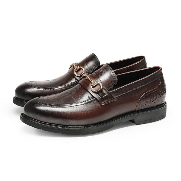

slip-on genuine leather shoes men cowhide business dress loafers casual thick-soled comfortable and breathable oxfords for men, Black