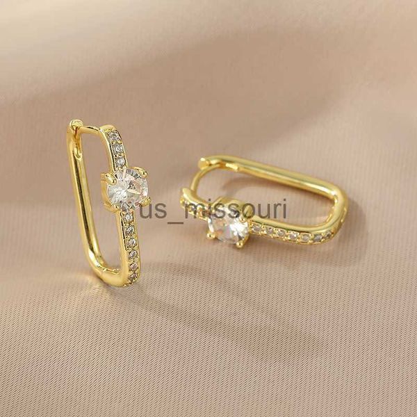 

stud stainless steel square circle earrings for women 2023 gold plated zircon hoop earrings trendy aesthetic jewelry wedding gift j230529 j2, Golden;silver