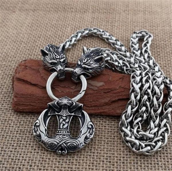 

nordic raven stainless pendant titanium steel wolf head domineering chain necklace viking men jewelry y20091825806680844, Silver