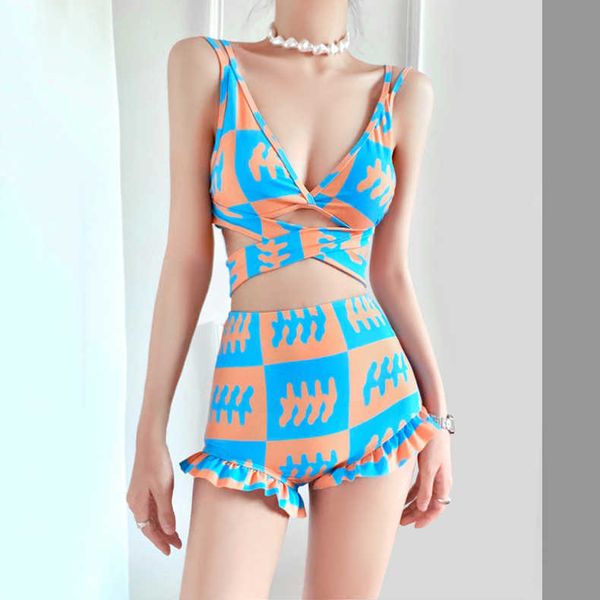 

swimwear women's 3-piece fashion bikini spring swimsuit slim slim small chest swimsuit, White;black