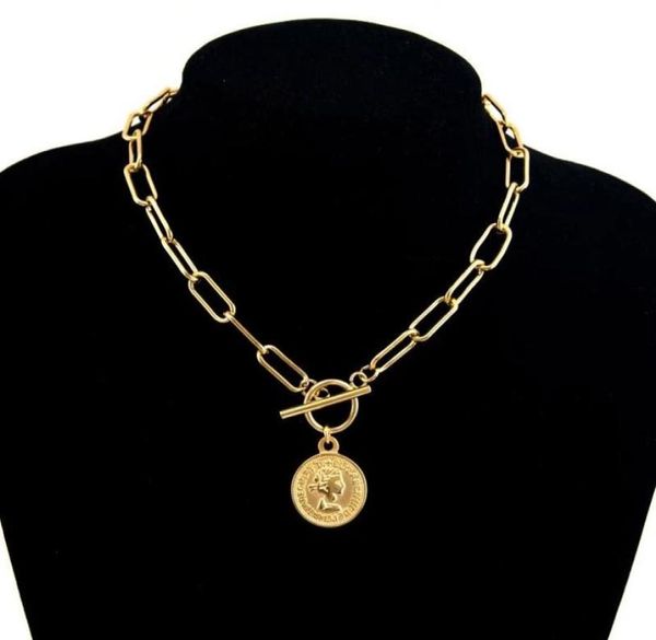 

pendant necklaces vintage carved coin necklace for women stainless steel gold color medallion long choker boho jewelry collier2025352, Silver
