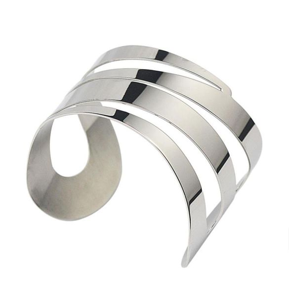 

brand women irregular punk cuff bangles fashion layering metal silver strip opened bracelets bangles statement pop jewelry1236648, Black