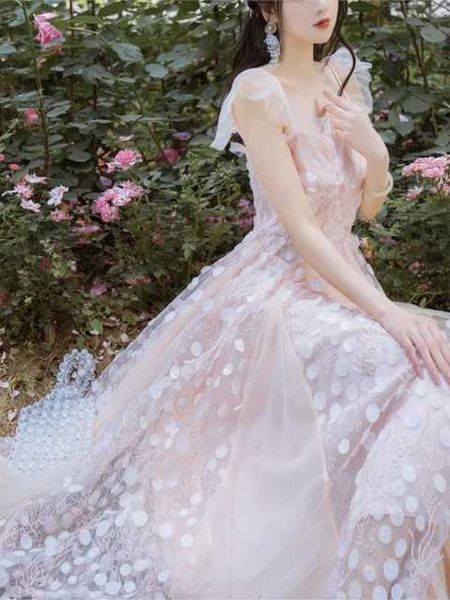 

woman causal elegant long party dress french niche strap mesh dress sweet elegant fairy dress white porm wedding party dress, Black;gray