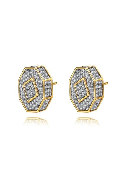 

hip hop stud earrings cylinder shape shining white zircon dangle earrings gold plated vintage geometric jewelry whole8839738, Golden;silver