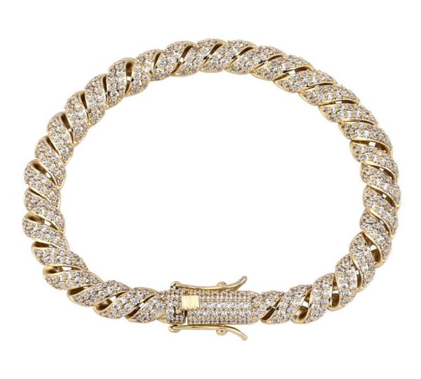 

14mm hip hop iced out cubic zircon 18k gold rope chain bracelet personalized blingbling rapper wristband chains jewelry for men wo7660522, Black