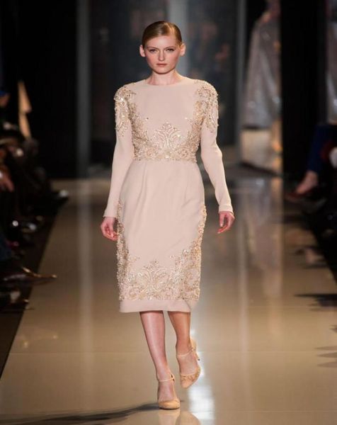 

beautiful sheath tea length chiffon short evening dresses long sleeve discount evening gowns sequins beads crystal formal elie saa7012802, Black;red