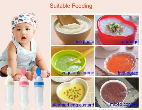 

whole90ml solid color infant babies silicon feeding bottle with spoon8331916