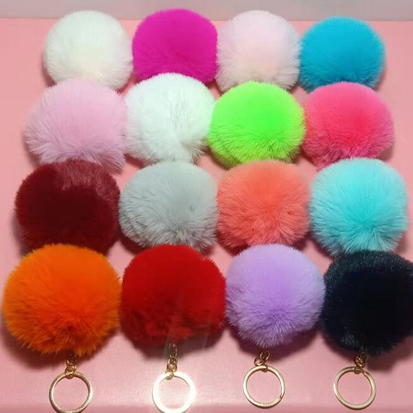 

multi color 8cm rabbit fur ball keychain colorfuls plush car keychain handbag key ring pendant key chain rings, Silver