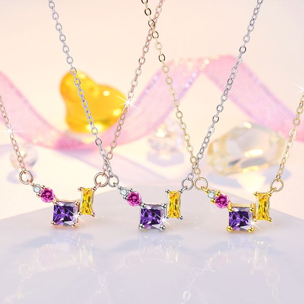 

stylish women 3pcs colored cz diamond pendant necklaces rose gold/platinum/gold plated necklace jewelry, Silver