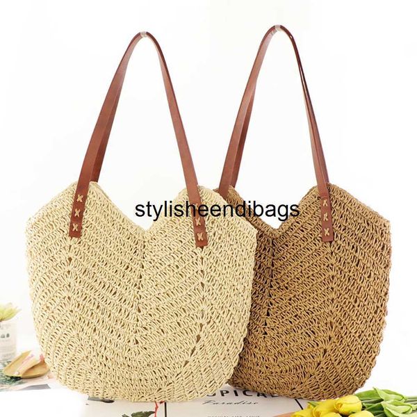 

stylisheendibags totes 2022 summer straw handbags women shoulder bags solid color hand-woven hollow tote female beach vacation travel shoppi