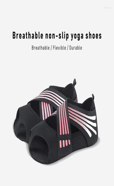 

sports socks professional yoga shoes nonslip ladies fitness dance pilates indoor sock five toe backless ballet6995544, Black